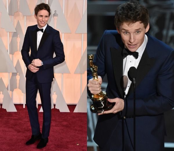 El actor, uno de los mejor vestidos de la ceremonia, se enfundaba en un tuxedo en azul marino, con solapas en negro y firmado por Alexander McQueen. 