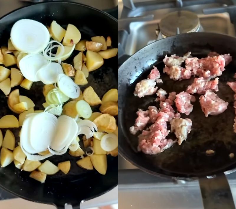 Paltrow acompaña su tortilla francesa con una guarnición de patata, cebolleta y carne de salchicha desmenuzada.