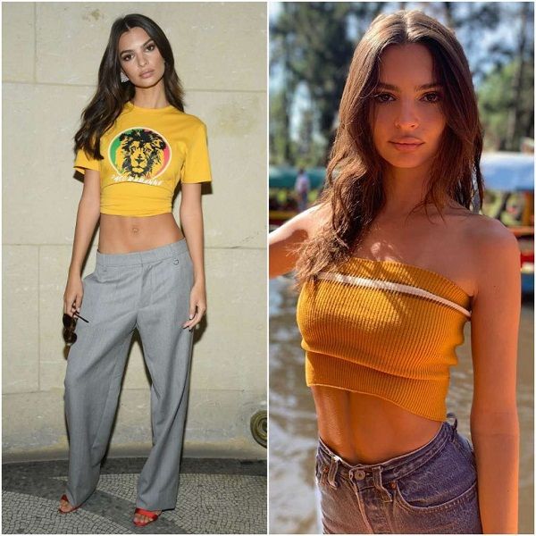 Emily Ratajkowski con blusas amaillas