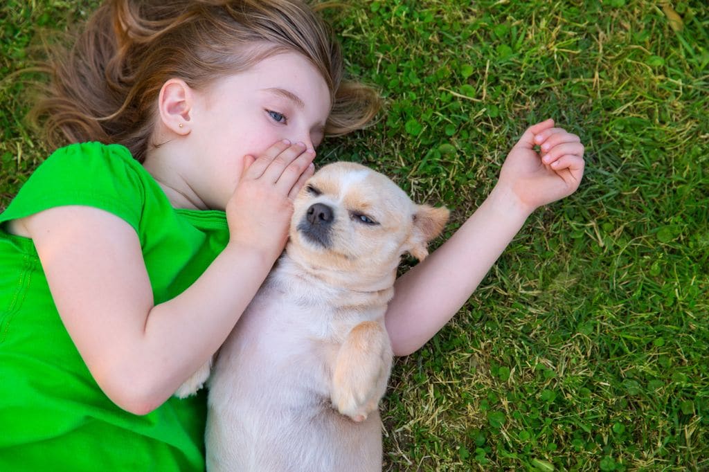 Niña hablando a su perro 