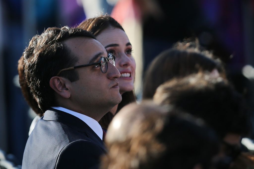 Andrés Manuel López Beltrán con Irene Esser en la toma de protesta de AMLO el 1° de diciembre de 2018. 