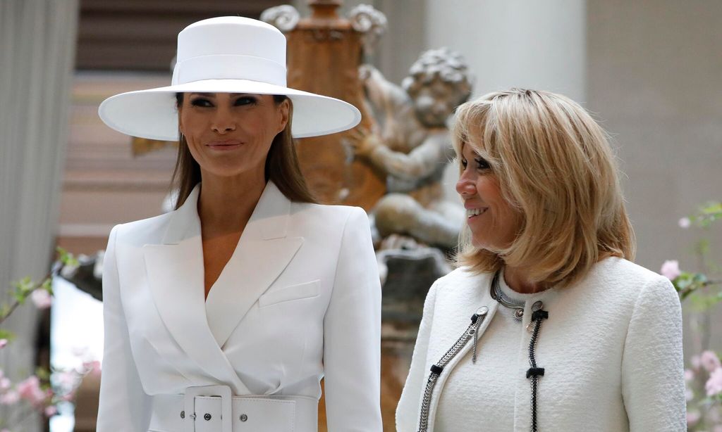first lady melania trump and mrs french first lady brigitte macron visit the national gallery of art