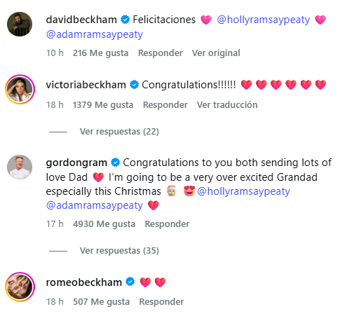 Mensajes de los Beckham y Gordon Ramsay a la pareja