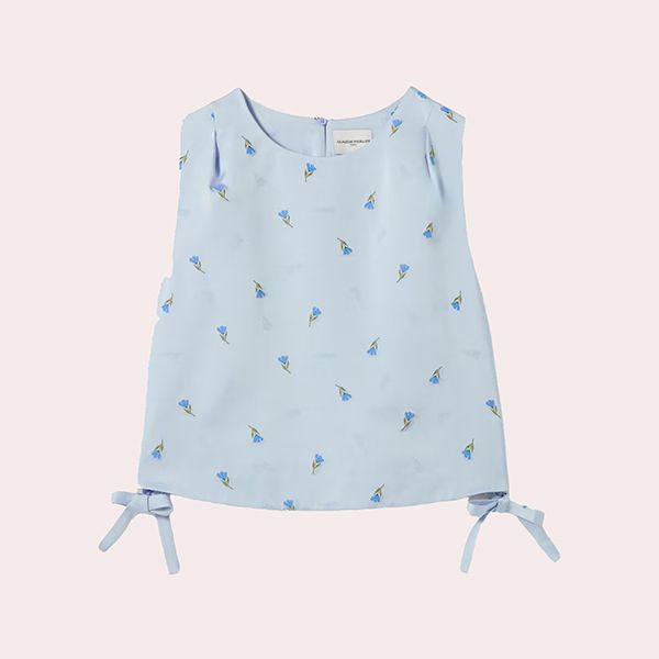 Top de Mujer sin Mangas de Satén Bordado Azul Claro Claudie Pierlot