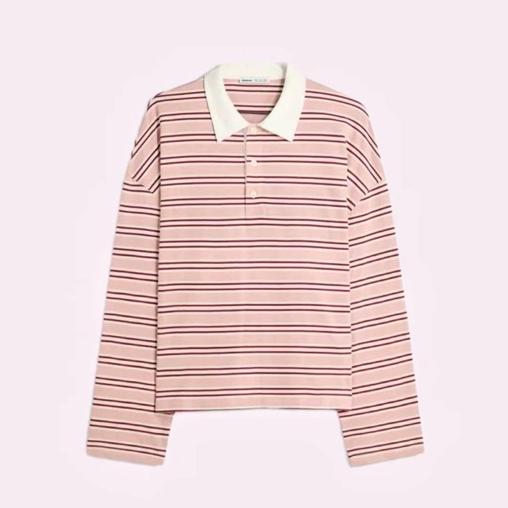 Polo a rayas rosa de Bershka