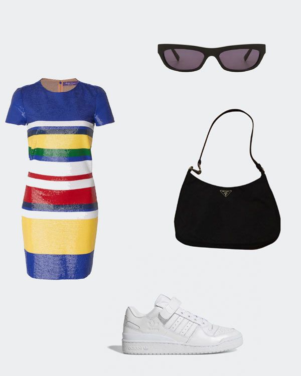 Vestido de Ralph Lauren, gafas de sol de Kendall + Kylie, deportivas de Adidas, bolso de Prada