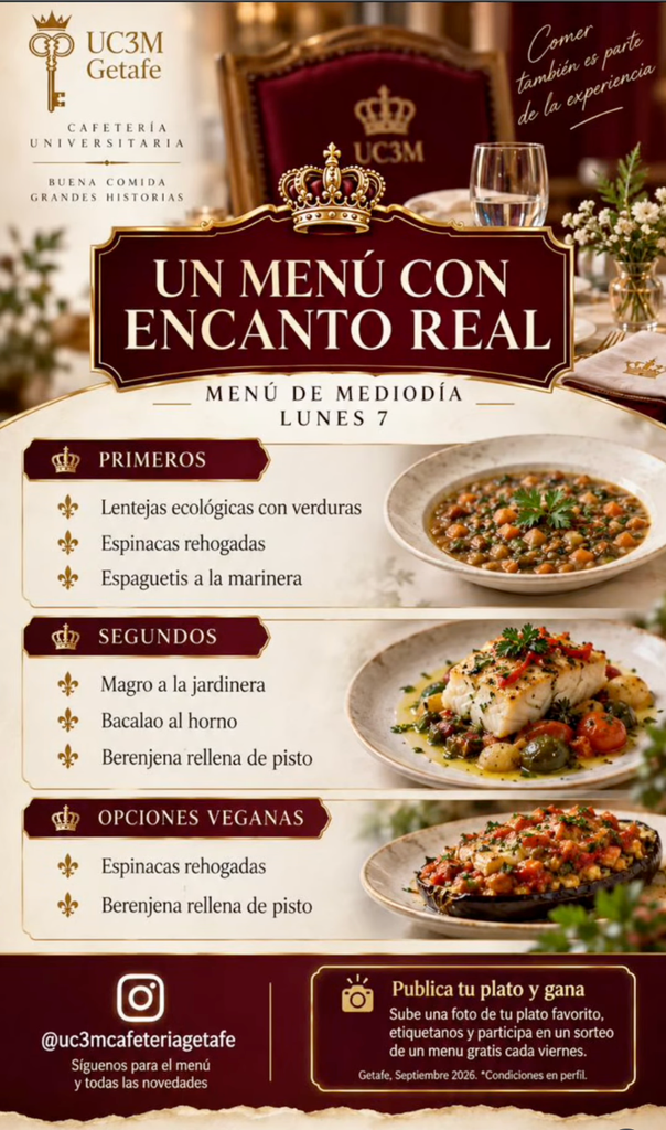 Imagen del menú de la cafetería de la UC3M.