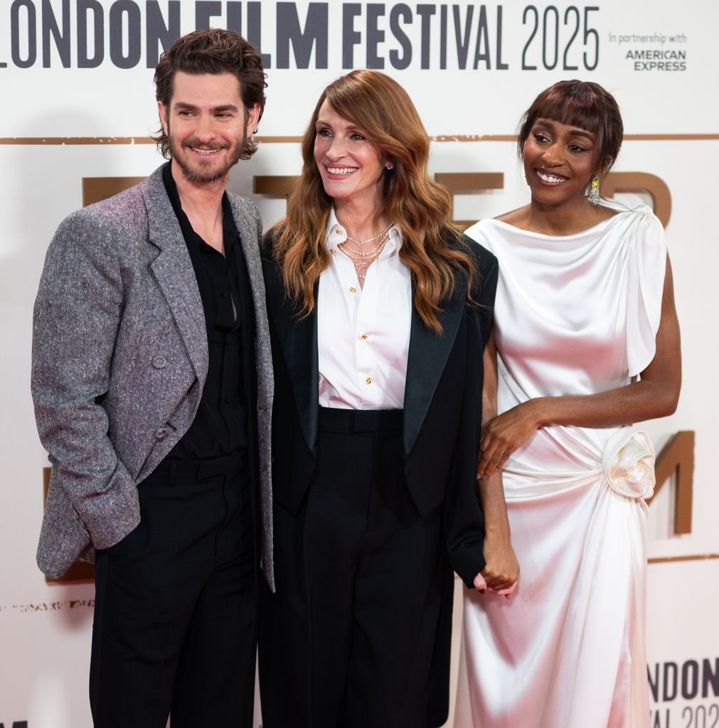 Andrew Garfield, Julia Roberts y Ayo Edebiri en el  BFI London Film Festival.