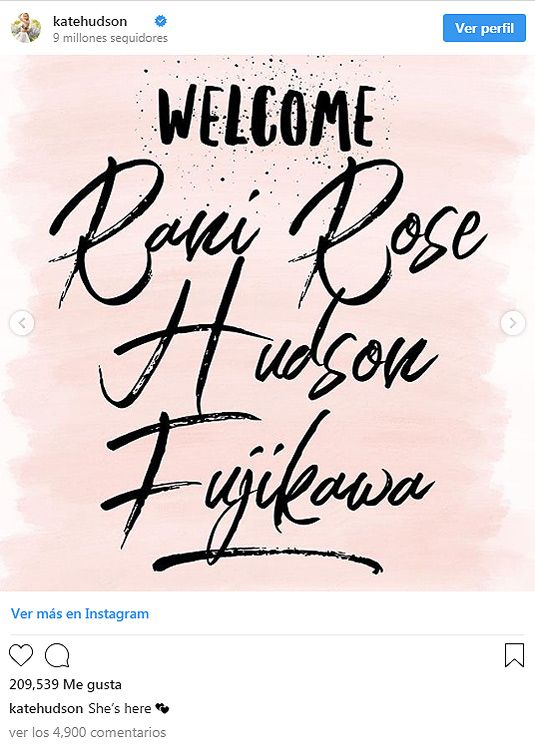 Kate Hudson y su novio, Danny Fujikawa ya tienen en su brazos a su hija Rani Rose