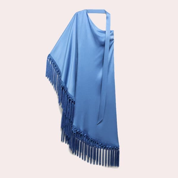 Vestido satinado asimétrico flecos
