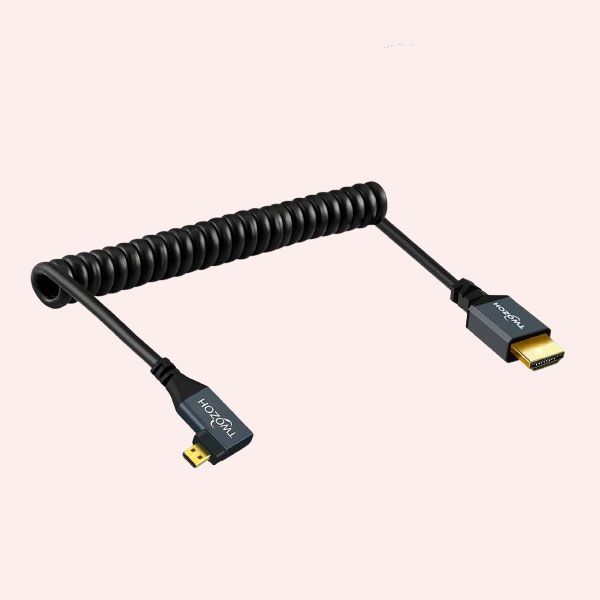 Cable Micro HDMI en espiral en ángulo recto a HDMI