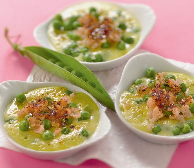 Tapitas de puré de guisantes con pulpo gratinado