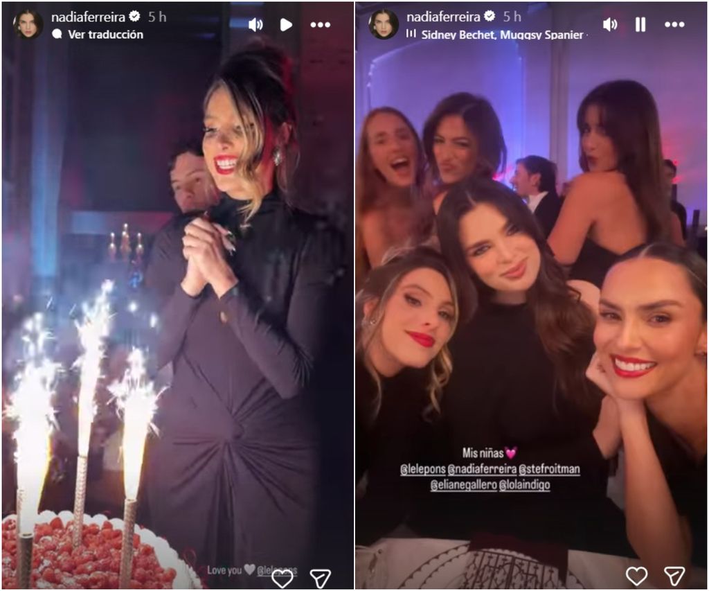 Nadia con Lele y las famosas invitadas a su fiesta.
