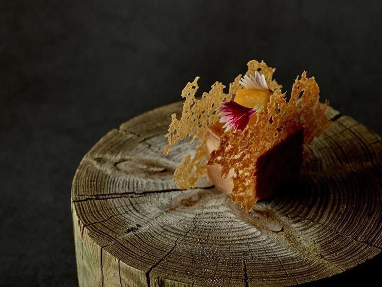 Crujiente de foie y mango