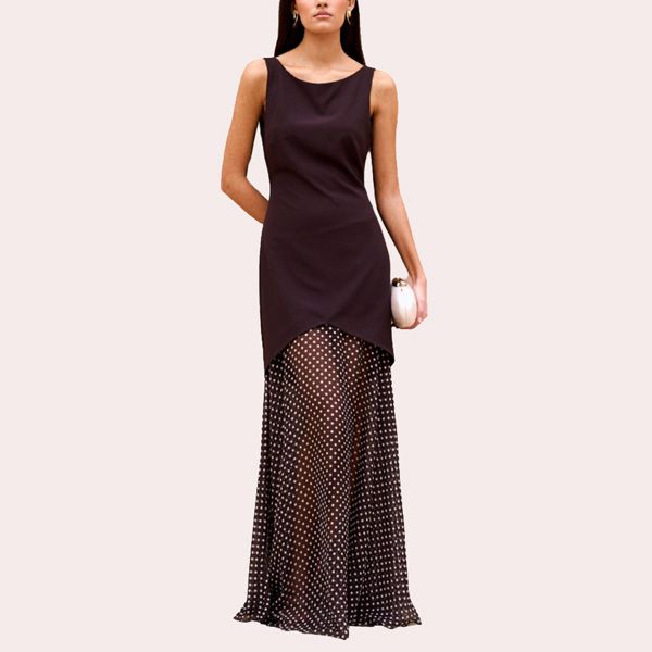 Vestido largo con falda semitransparente microestampada