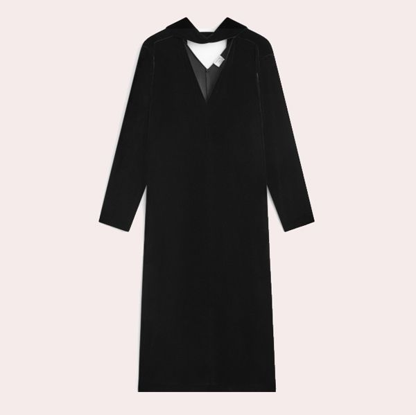 Vestido largo terciopelo cuello lazada - STUDIO