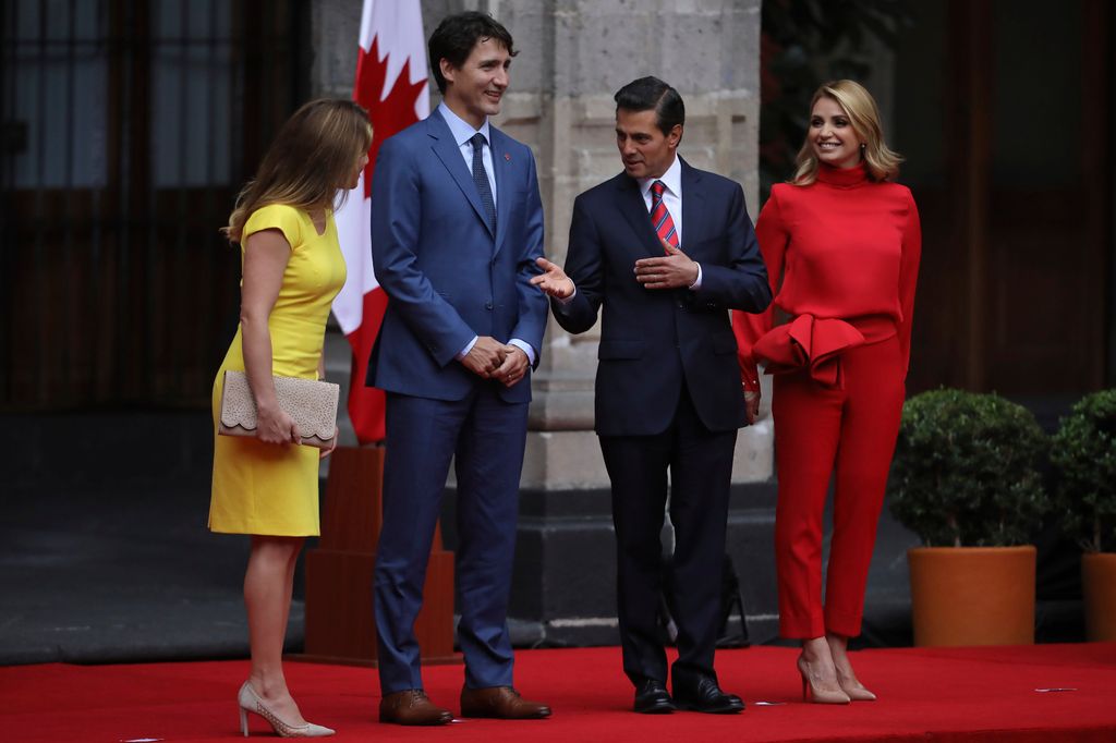 Sophie Gregoire Trudeau, Justin Trudeau, Enrique Peña Nieto y Angélica Rivera durante la visita oficial a México en 2017.
