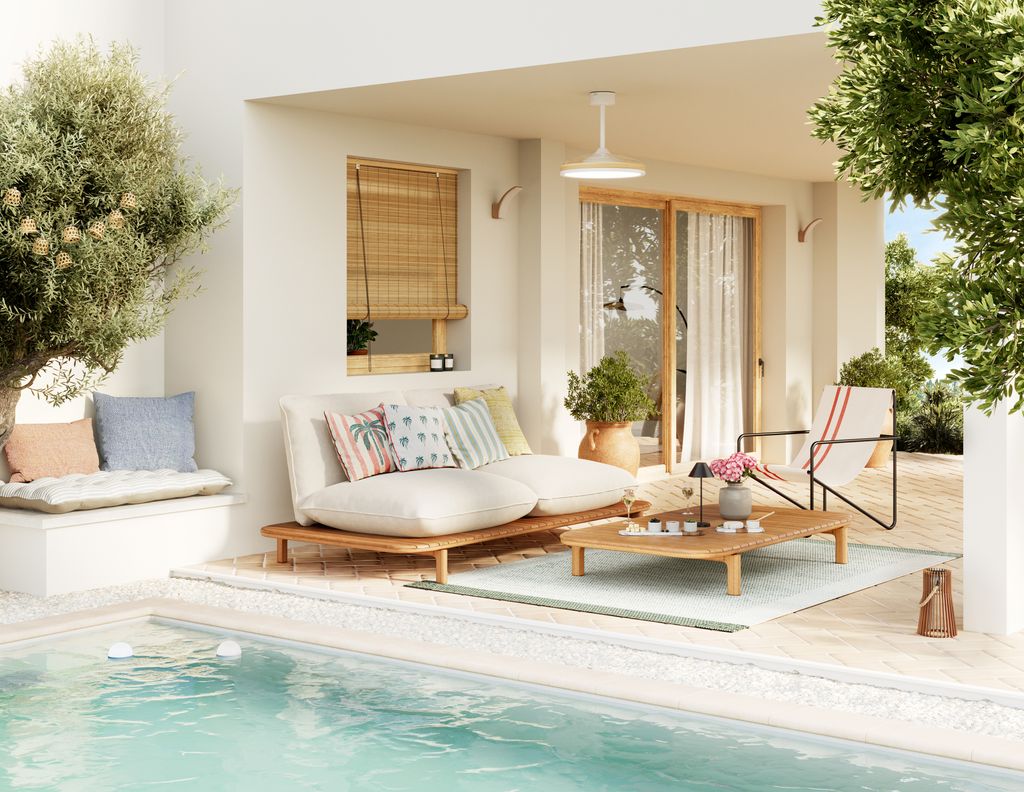 Salón de verano en madera, blanco y tonos pastel
