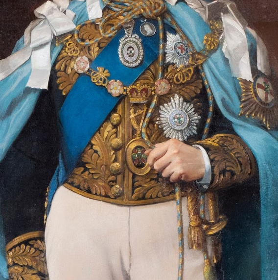 Retrato de Charles Stewart Vane-Tempest-Stewart con las joyas de la Orden de San Patricio, 1889, pintado por Sir Thomas Alfred Jones.
