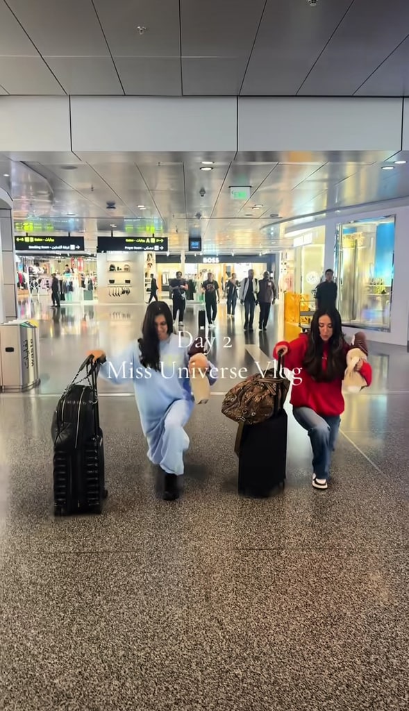 Miss Universe Cuba y Miss Universe Ecuador no dejaron de ejercitarse en el aeropuerto