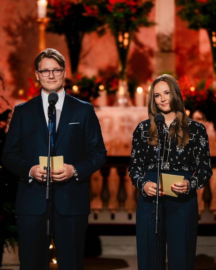 Ingrid y Sverre Magnus de Noruega en la Capilla del Palacio Real de Oslo en un acto navideño este martes