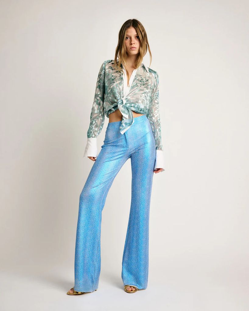 Pantalón azul de serpiente de Adriana Iglesias.