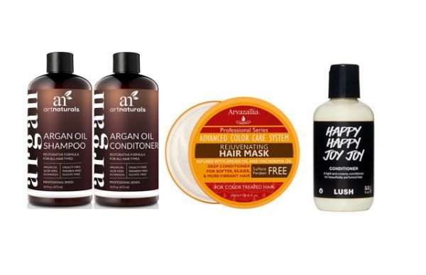 ArtNaturals Organic Moroccan Argan Oil Shampoo and Conditioner, Lush Happy Happy Joy Joy Condicioner  y Arvazallia Rejuvenating Hair Mask and Deep Conditioner 