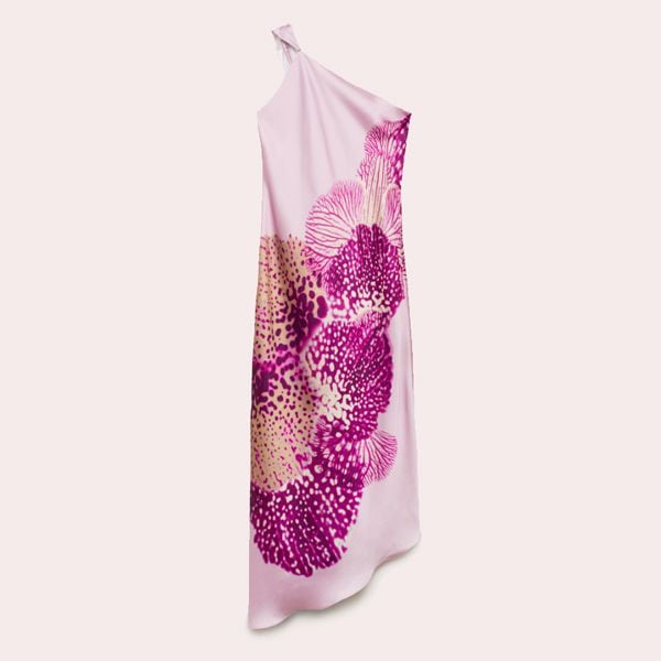Vestido satinado fular estampado maxi flores