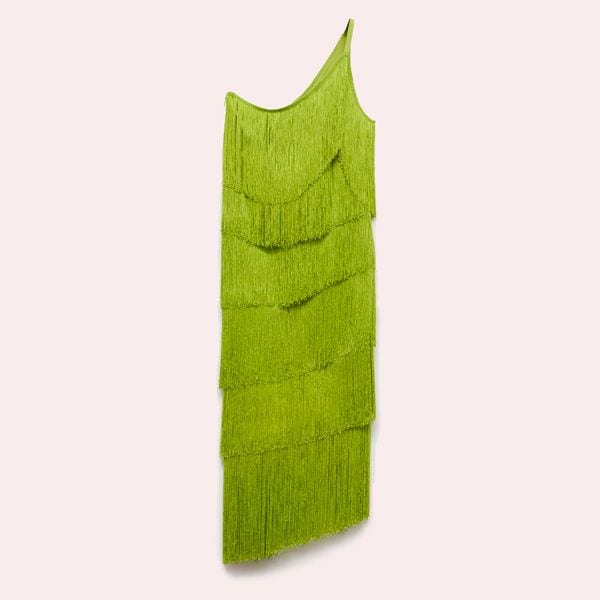 Vestido midi asimétrico flecos