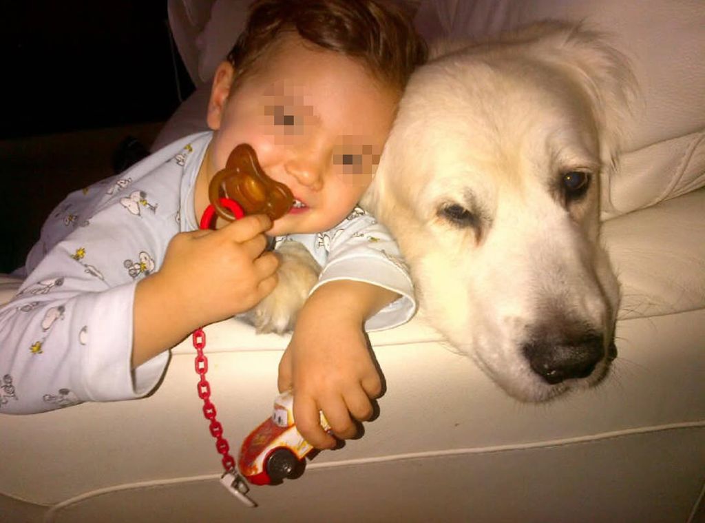 Lucas, el hijo de Alba Carrillo, con la mascota de la familia