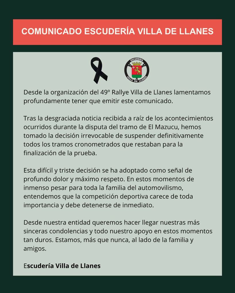 Comunicado de la escudería donde pilotaba