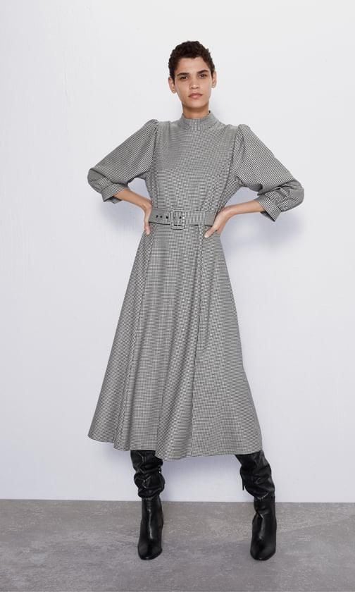 houndstooth belted dress de zara