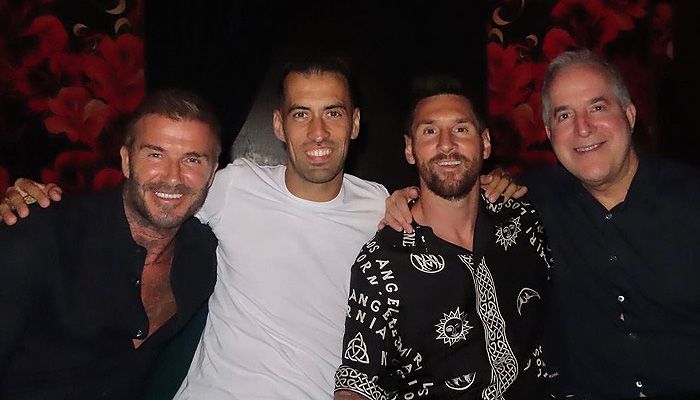 David Beckham, Leo Messi, Sergio Busquets y Jorge Mas 
