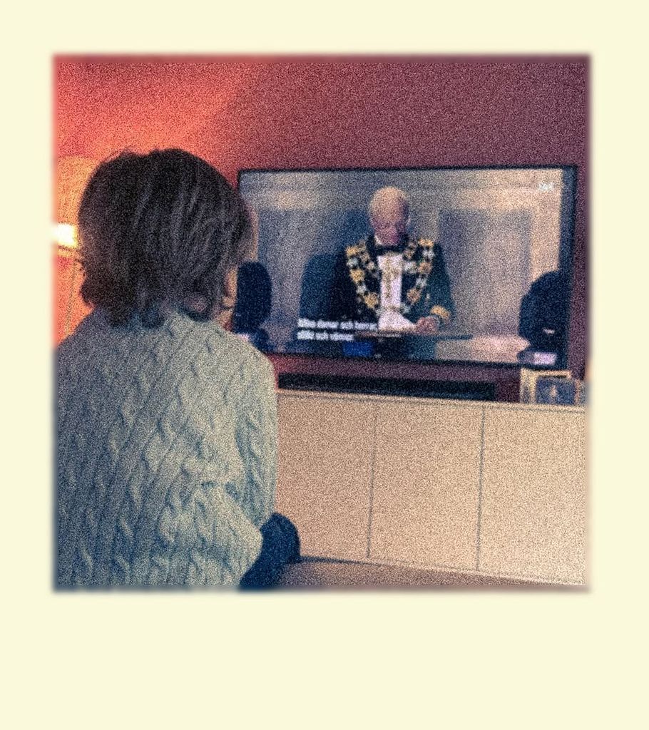 Uno de los nietos del rey Carlos Gustavo de Suecia viendo el discurso de la cena de gala