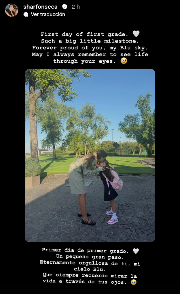 Sharon Fonseca se conmovió en el primer día de clases de su hija Blu en la primaria.