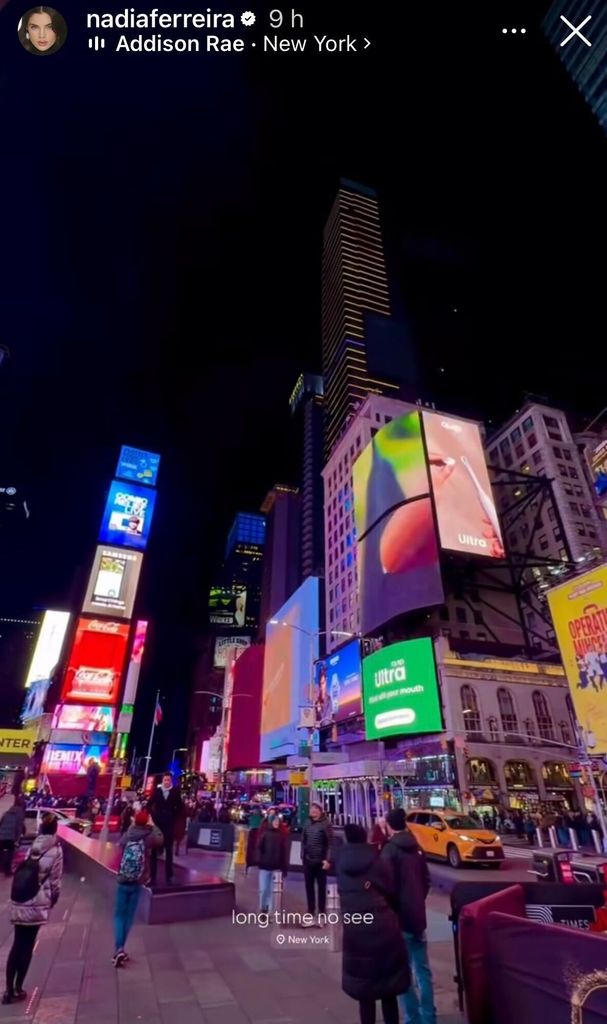 Nadia Ferreira dio un vistazo de su paso por Times Square.