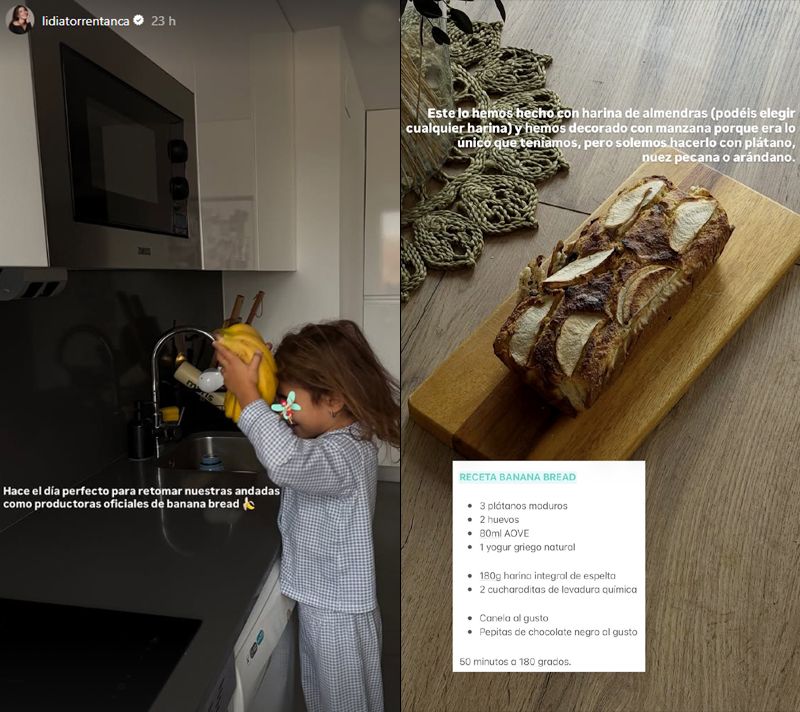 Hace unos días, Lidia publicaba unos stories a propósito de la receta de Banana bread que había preparado junto a su pequeña Elsa.
