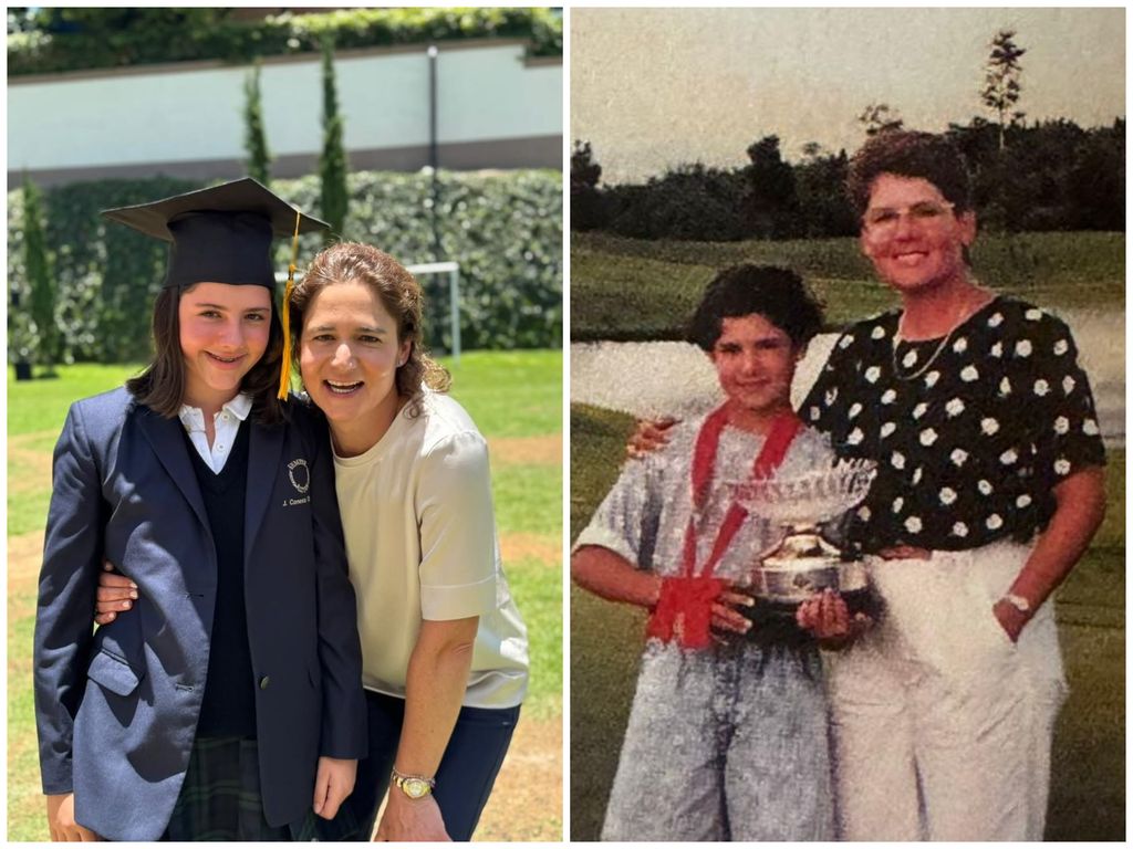 A la izquierda, Lorena Ochoa con su hija Julia. A la derecha, Lorena de niña con su mamá.