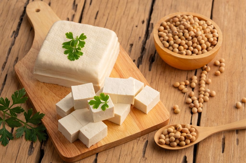 El tofu se obtiene a partir de la coagulación de la leche de soja.