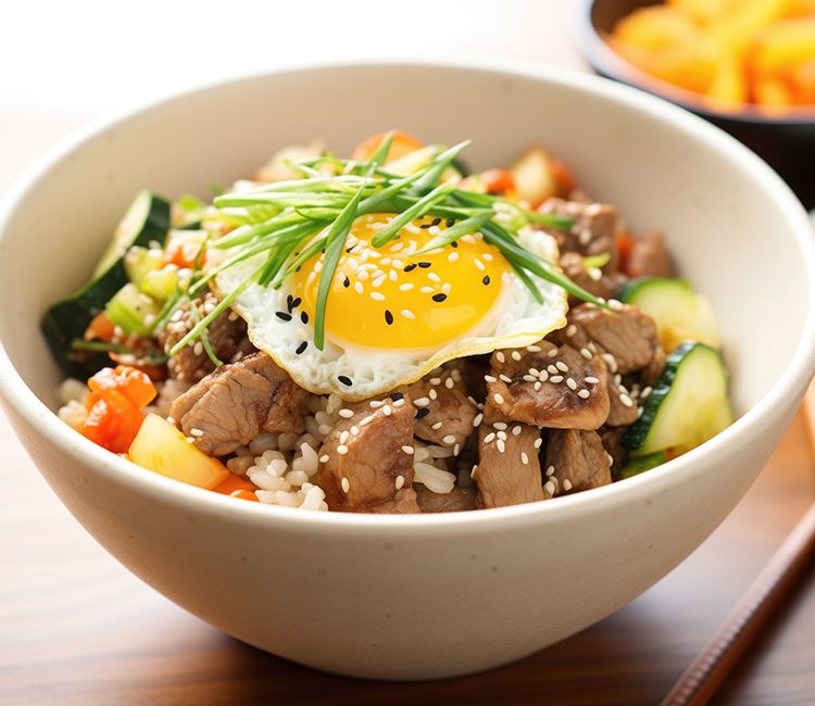 'Bibimbap' con carne de ternera y verduras