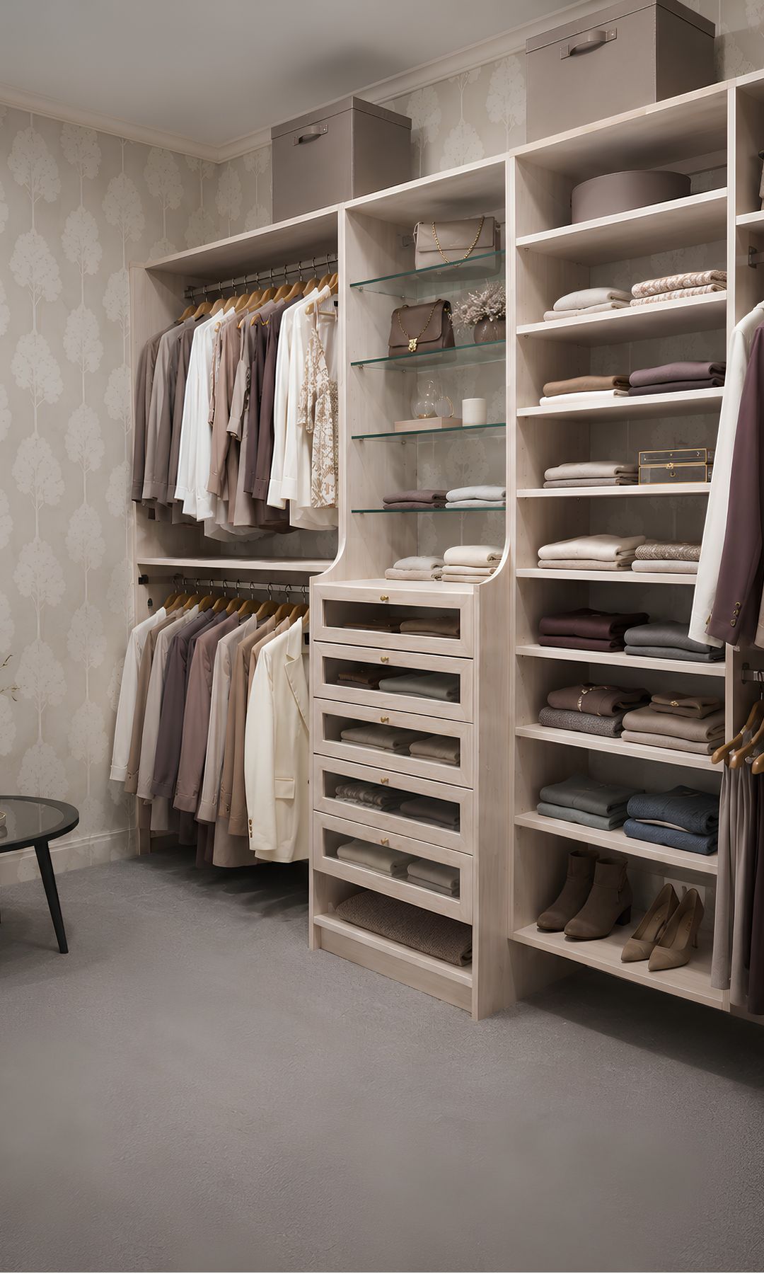 Vestidor con módulos abiertos, diseño de Metropolitan Closet Company