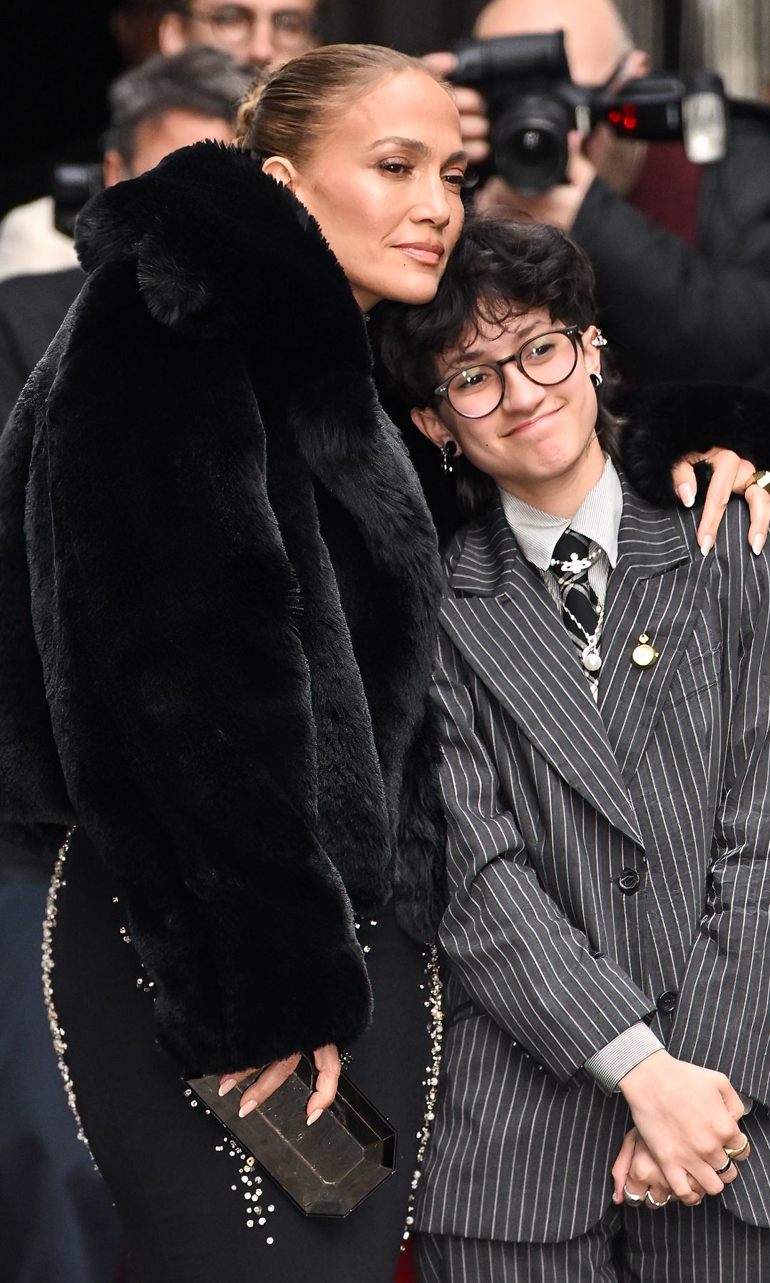 Jennifer Lopez and Emme Muniz arrive to the opening of "Othello" on Broadway at the Ethel Barrymore Theatre on March 23, 2025 in New York City. (Photo by James Devaney/GC Images)