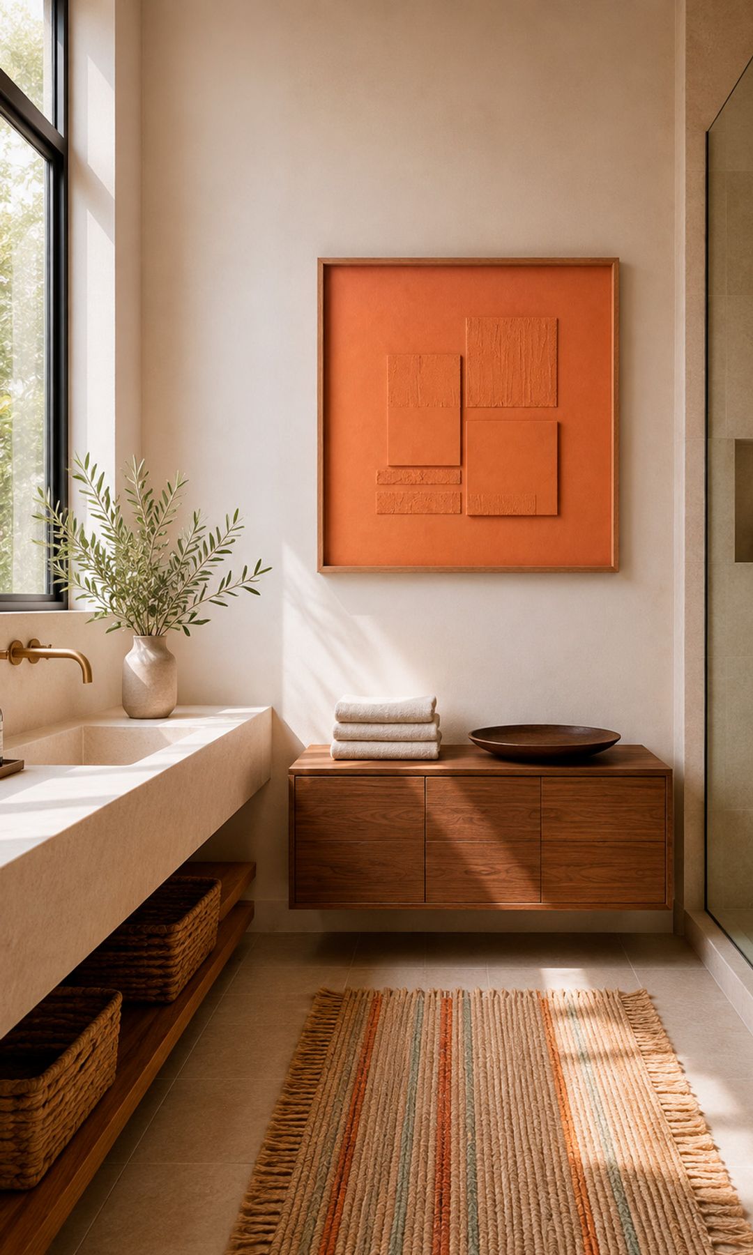 Baño con arte. Obra de la colección R E L I E F de ddduarte by Alejandra Duarte