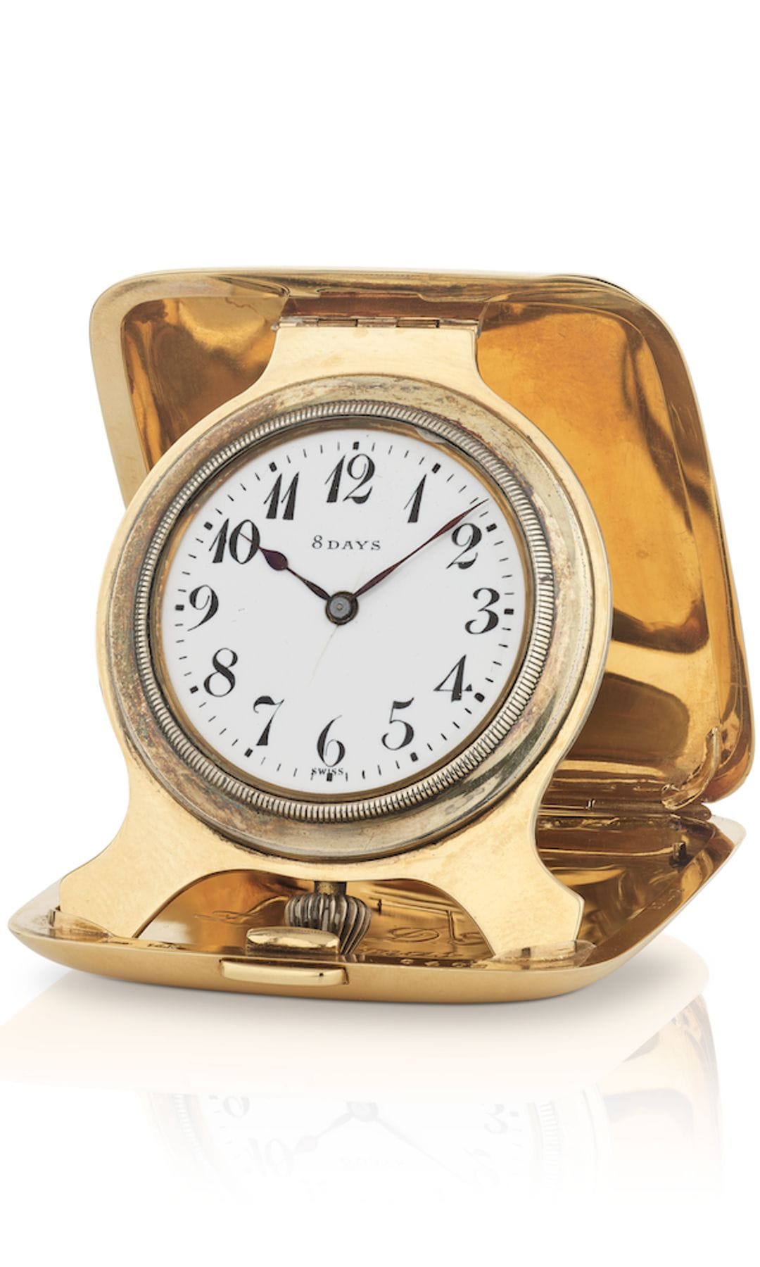 Reloj de viaje de 8 días de Cartier, con monograma GS y grabado 'DS Xmas 1913'.