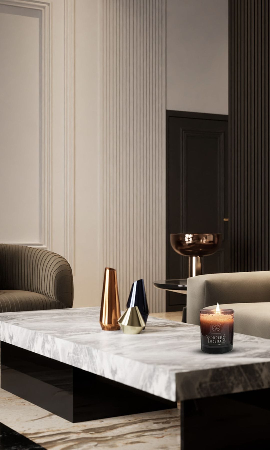 Vela sobre mesa de centro, de Volonté Bougie 