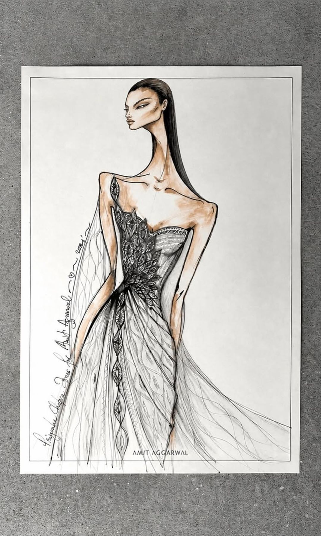 Bocetos del vestido de Priyanka Chopra.