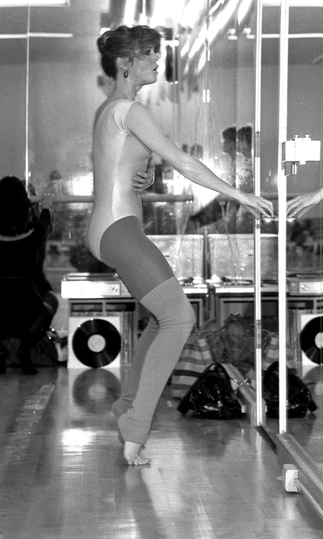 Jane Fonda seen working out at her exercise studio 'Workout' in Beverly Hills, California. 1979