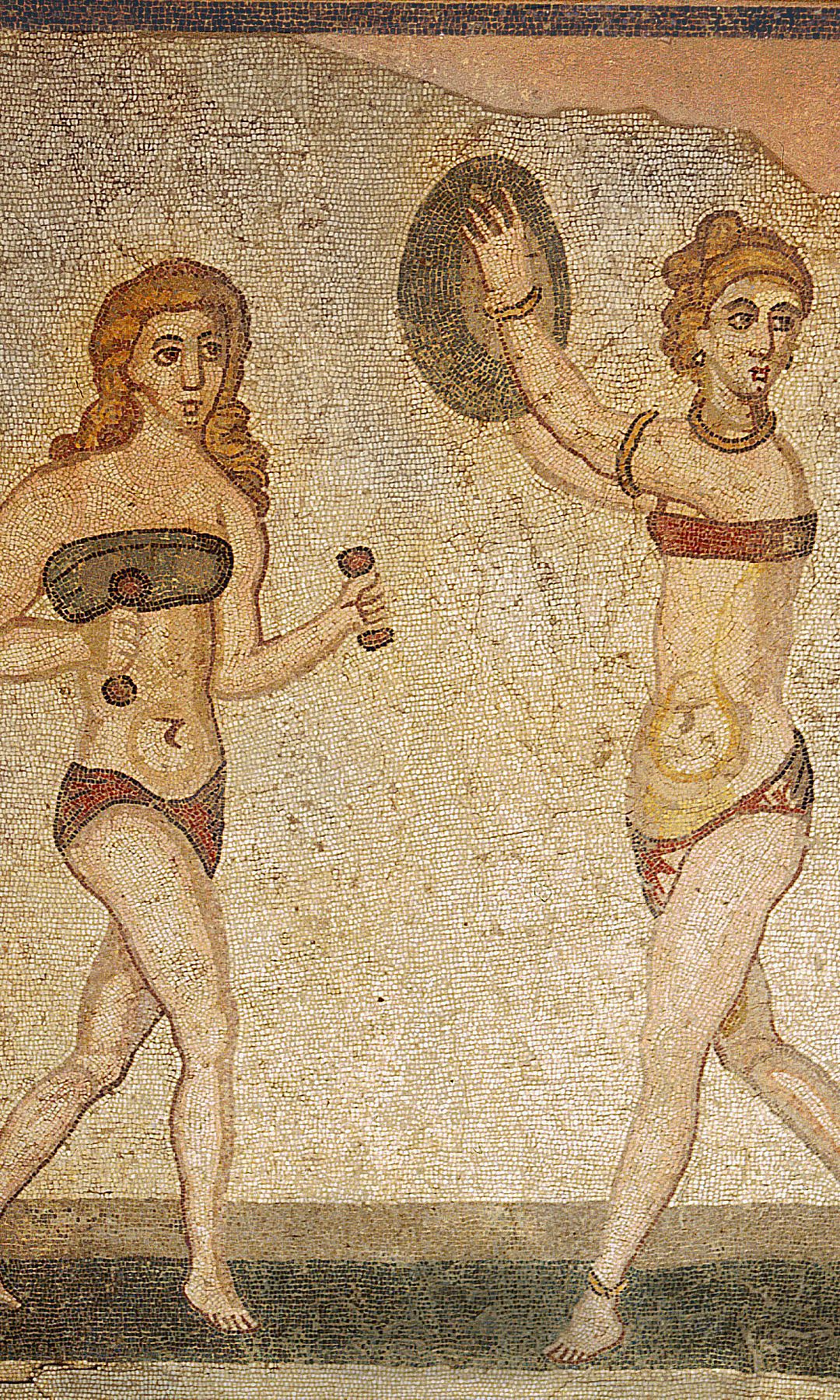 Mosaico con mujeres en bikini en la Antigua Roma