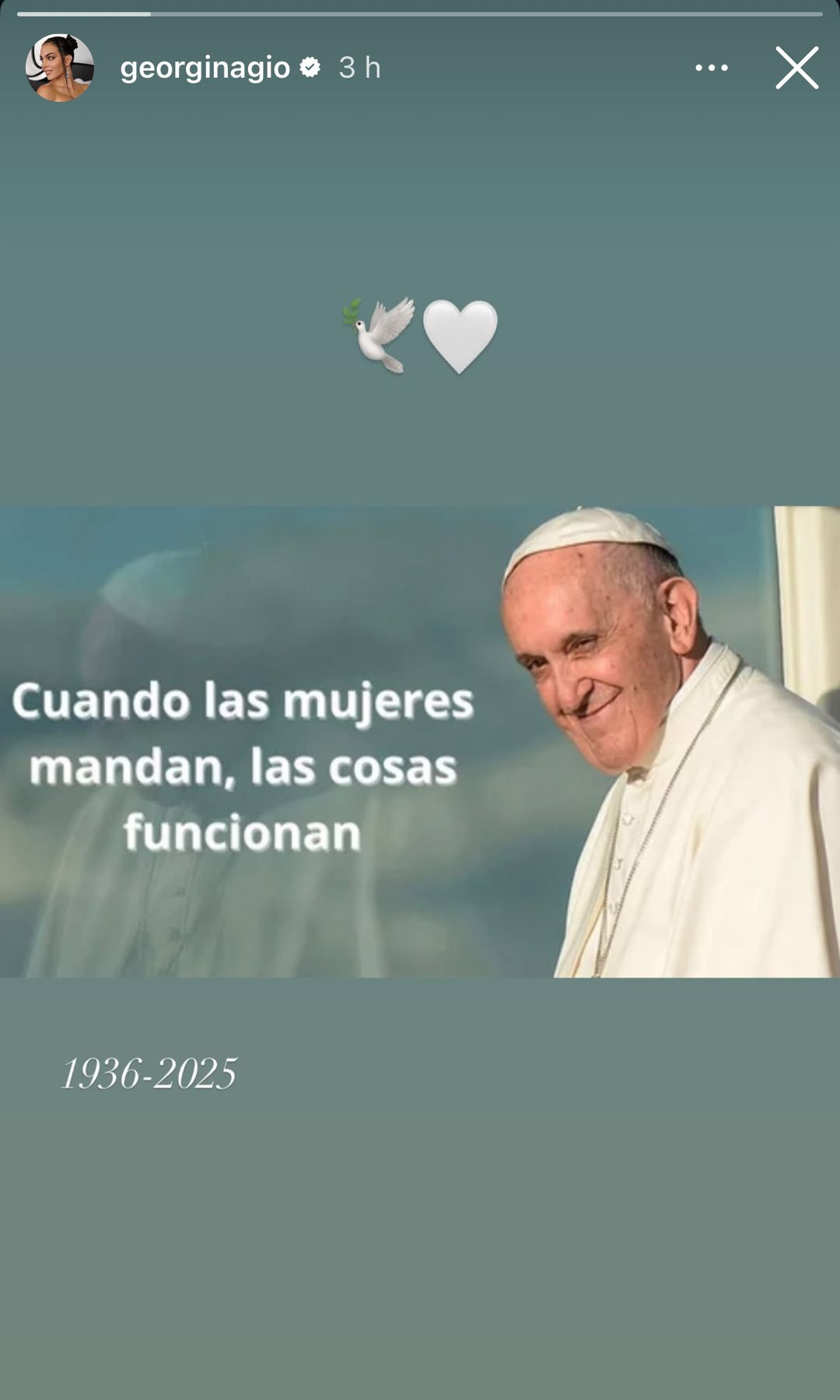Georgina Rodríguez despidió así al Papa Francisco, con un mensaje en sus stories.