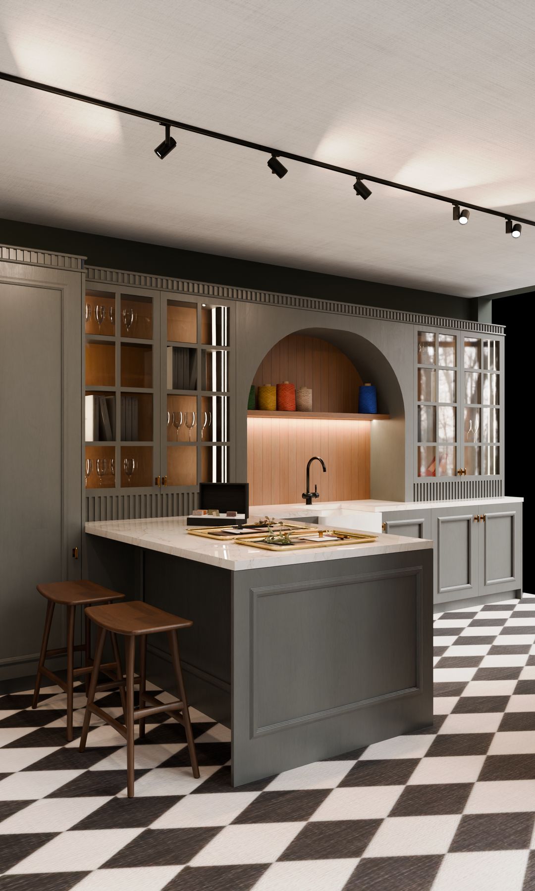 Cocina de estilo clásico con suelo de Bolon y mobiliario de Hauka